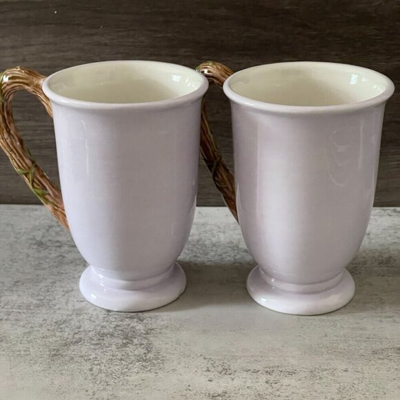 April Cornell Silvestri Vintage Set of Two Mugs Yellow Floral Faux Bois Handles - Picture 10 of 10